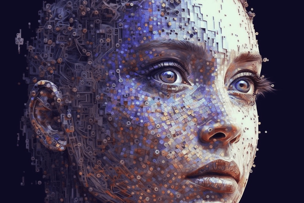 A generated image of female head with circuits in her head